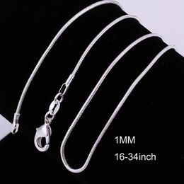 Whole 16-34 Inches 20PCS Snake Necklace Chains 1MM 925 Sterling Silver Findings DIY Jewelry 2631