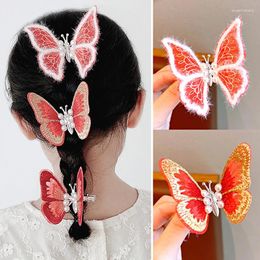 Hair Accessories Wings Fluttering Red Butterfly Hairpin Children Cute Sweet Side Bangs Fashion Princess Style Duckbill Clip Gift