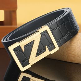 High end men's leather belt, pure cowhide smooth buckle, Z-shaped crocodile pattern, casual business leather, extended waistband, authentic