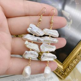 Dangle Earrings Natural Freshwater Pearl Baroque Circle Hoop 925 Sterling Silver Fashion Korean Jewelry For Women Trendy