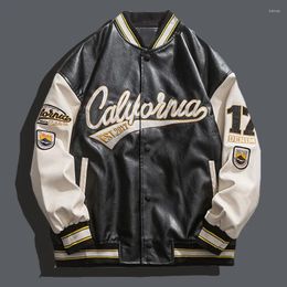 Women's Leather Faux Leather Women's Leather Men Jacket Baseball Uniform Retro Letter Embroidery Coats Street Trend All-match Couple UNISEX Streetwear