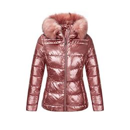 Womens Lightweight Puffer Jacket, Winter Coats for Women Warm Quilted Bubble Padded Hood Coat with Faux Fur Collar 104