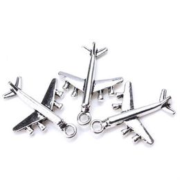 100pcs lot Ancient Silver Alloy Aeroplane Aircraft Charms Pendants For diy Jewellery Making findings 27x21mm2186