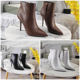 Designer Boots High Quality Pointed Toe Women Short Boots Fashion Brand Spring and Autumn Calf Leather Pointed Toe Stiletto Heel Side Zipper Classic Martin Boots
