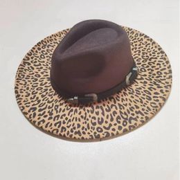 Berets B-1540B Leopard Print Wool Hat Fedora Felt Homburg Panama Jazz Caps