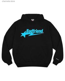 Men's Hoodies Sweatshirts Streetwear Harajuku Hip Hop Badfriend Letter Print Oversized Hooded Sweatshirt New Street Fashion Punk Rock Casual Loose Tops T231204