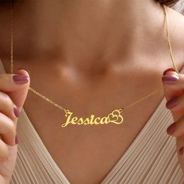Pendant Necklaces Customised Personalised Name Necklace with Two Heart Custom Stainless Steel Nameplate Jewellery Gift for Women Couple 231204
