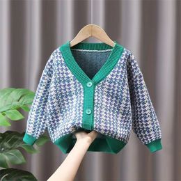 Sets Spring and Autumn Coat Fashion V-Neck Coat Tops Boys Cardigan Sweater Boys Clothing Children's Knitting Sweater 231202
