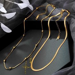 Chokers Vintage Multilayer Stainless Steel Flat Necklaces For Women Gold Snake Chain Charm Choker Boho Fashion Jewelry GiftChokers228W