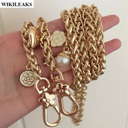 Strap gold plated metal chain shoulder straps flower ladies purse handles belt handbag hook clutch buckle accessories pearl love221M