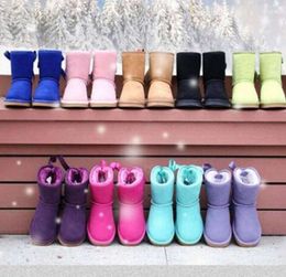UG G kids Bailey 2 Bows Boot Genuine Leather toddlers Snow Solid Botas De nieve Winter Girls Footwear Toddler