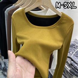 Women's T Shirts O-neck Winter Long Sleeve T-shirts Classic Minimalist Pure Tops All-match Korean Style Fashion Ladies Cosy Warm Inner Basic