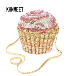 Designer Brand Luxury Crystal Evening Bag Fashion Cupcake Diamond Clutch Soiree Purse Women Wedding Bride Cake Handbags SC515 Y2002674