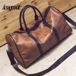 Duffel Bags AEQUEEN 2021 Traveling Tote PU Leather Duffle Handbag Men Women Large Capacity Luggage Bag Big Retro Shoulder Female1241f