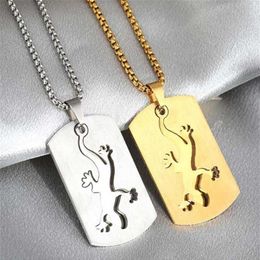 Pendant Necklaces 316L Stainless Steel Animal Couple Jewelry Gecko Necklace Cut Mosaic No Fade259V