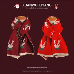 Scarves Woollen Christmas Womenh's Scarf Winter Warm Shawl Print Red Scarf Neck Keep Warm Wrap Scarves 231204