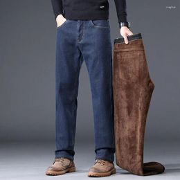 Men's Jeans Winter Thickened For Middle-aged And Elderly Men Loose Fit Straight Leg Dad Pants With Thermal Fleece Lining