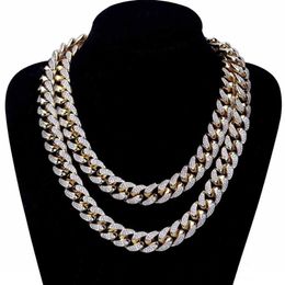 Men Women HipHop Miami Cuban Chain Necklaces Top Quality Copper Micro-inserts White Diamond Bling Bling Iced Out Jewellery 14MM 18&q304h