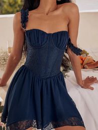 Casual Dresses Suninheart Summer Mini Lace Party Lovely Navy Blue Sleeveless Spaghetti Strap A Line Dress Fashion Women Clothing 2023
