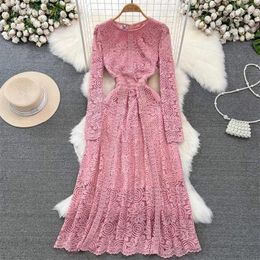 Casual Dresses Spring And Autumn Korean Dress Women 2023 Fashion Celebrity Temperament Round Neck Slim Long Lace Elegant Vestido Z3738