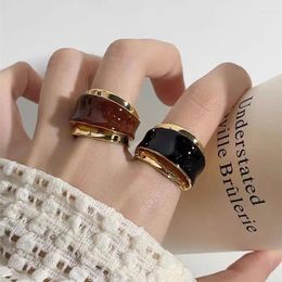 Cluster Rings Vintage Double-layer Chocolate Colour Enamel Drip Glaze Open For Women Girls Exquisite Elegant Trend Jewellery Accessories