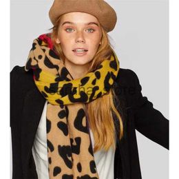 Scarves POBWinter Soft Cashmere Scarf Women za Leopard Print Scarves Shawl Wraps Thicken Warm Unisex Basic Blanket Pashmina 200x80CM J231204