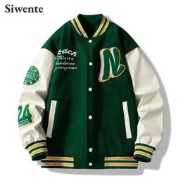Men's Jackets American Trend Stitching Baseball Uniform Youth Embroidered Loose Jacket for Men Letter Striped Collar Windproof Couple Outfit 231204