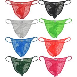 Men Stretchy Lace Briefs Transparent Jacquard Pouch Bikini String Brief Special Mini Trunks Sissy Underwear