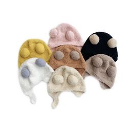 M688 New Autumn Winter Baby Kids Knitted Fleece Hat Cute Double Balls Earmuff Caps Children Skull Beanies Boys Girls Warm Wool Hats