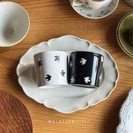 Mugs Japanese Retro Black And White Bird Soup Mug Ceramic Juice Coffee Home Daily Couple