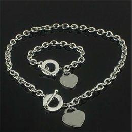 Christmas Gift Silver Love Necklace Bracelet Set Wedding Statement Jewelry Heart Pendant Necklaces Bangle Sets 2 in 1174b