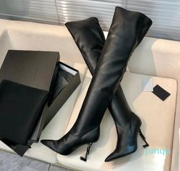 boot Letter high heels stretched Leather sole for women luxury designer heeled shoes factory footwear