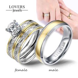 Wedding Rings Couple Women Exquisite Rhinestones Zirconia Set Simple Stainless Steel Men Ring Fashion Jewellery For Lover Gifts 231204