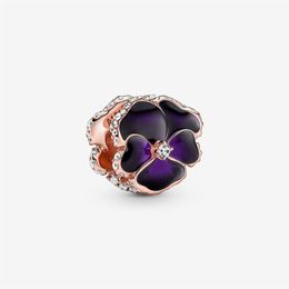 100% 925 Sterling Silver Deep Purple Pansy Flower Charms Fit Original European Charm Bracelet Fashion Jewelry Accessories274s