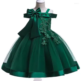 Girl Dresses 3-10 Years Kids Christmas Party For Girls Appliques Flower Elegant Wedding Dress With Bow Children Birthday Prom Gown