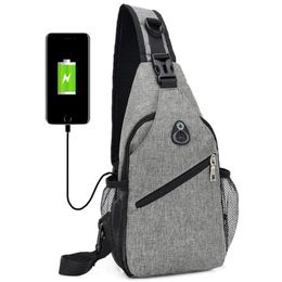 Cross body Bag Men Polyester USB Chest Bag Sling bag Large Capacity Sport Cycling Bags 3Colors287h