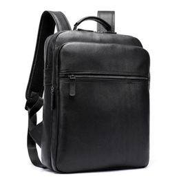 Luuafn Classic Design Black Laptop Business Backpack Of Men Genuine Leather Computer Bag With USB Cable Connector Men Daypack288J