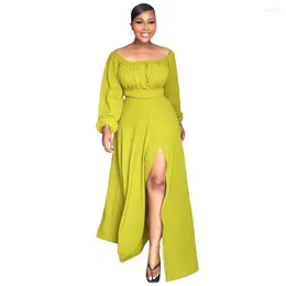 Work Dresses SUJYing Off Shoulder Short Top High Waist Half Split Long Dress Set Spring And Autumn Two Piece