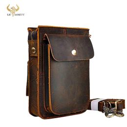 Crazy Horse Leather Multifunction Casual Daily Fashion Small Messenger One Shoulder Bag Designer Waist Belt Bag Phone Pouch 021 MX290Q