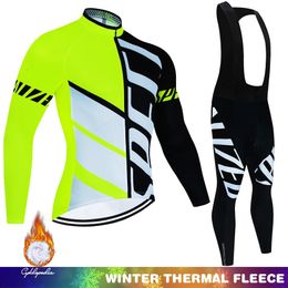 Cycling Jersey Sets 2024 Winter Thermal Fleece Set Cycling Clothes Mens Jersey Suit Sport Riding Bike Clothing Bib Pants Warm Sets Ropa Ciclismo 231204