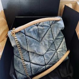 Denim Blue Loulou Puffer Shoulder Crossbody Bag Designer Luxury Handbags Chain Envelope Messenger Bag Women Lady Flap Purses242q