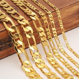 Mens women's Solid Gold GF 3 4 5 6 7 9 10 12mm Width Select Italian Figaro Link Chain Necklace bracelet Fashion Jewelry whole274p