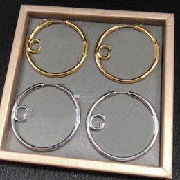 Vintage Designer Letter Ear Hoops Charm Golden Silver Earrings Ladies Large Big Studs Women Eardrops With Box2382