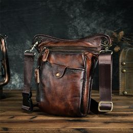 Genuine Leather Men Design Casual Brown Classic Shoulder Sling Bag Fashion Travel Fanny Waist Belt Pack Leg Bag 211-5-dc T2007182424