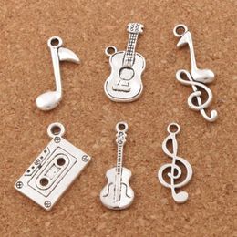 Note Music Theme Treble Clef Eighth Guitar Charm Beads 120pcs lot Antiqued Silver Pendants Jewellery DIY LM41252G