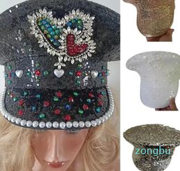 Berets Sequins Top Hat Rhinestones Studded Glittering Dj-Hat Stage Props Cap Club Headgear Fashion Roleplay