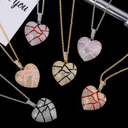 Broken Heart Necklaces Iced Out Pendant Hip Hop Jewelry Women Fashion Bling Necklace Crystal Rhinestone Love Charm Gold Silver Cha3151