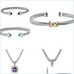 silver torque bangle Necklace Dy Jewelrys Bracelet Sliver Mens Womens Platinum Pearl Head Fashion Versatile Bracelets Jewelr3348