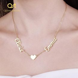 Fashion Custom Names Heart symbol Necklace Stainless Steel Pendants Statement Personalised Choker For Women Gift Gold Jewellery Q111311W