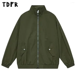 Men's Jackets Solid Color Cargo Jacket Mens Safari Style Spliced Casual Stand Collar Drop Shoulder Long Sleeve Men